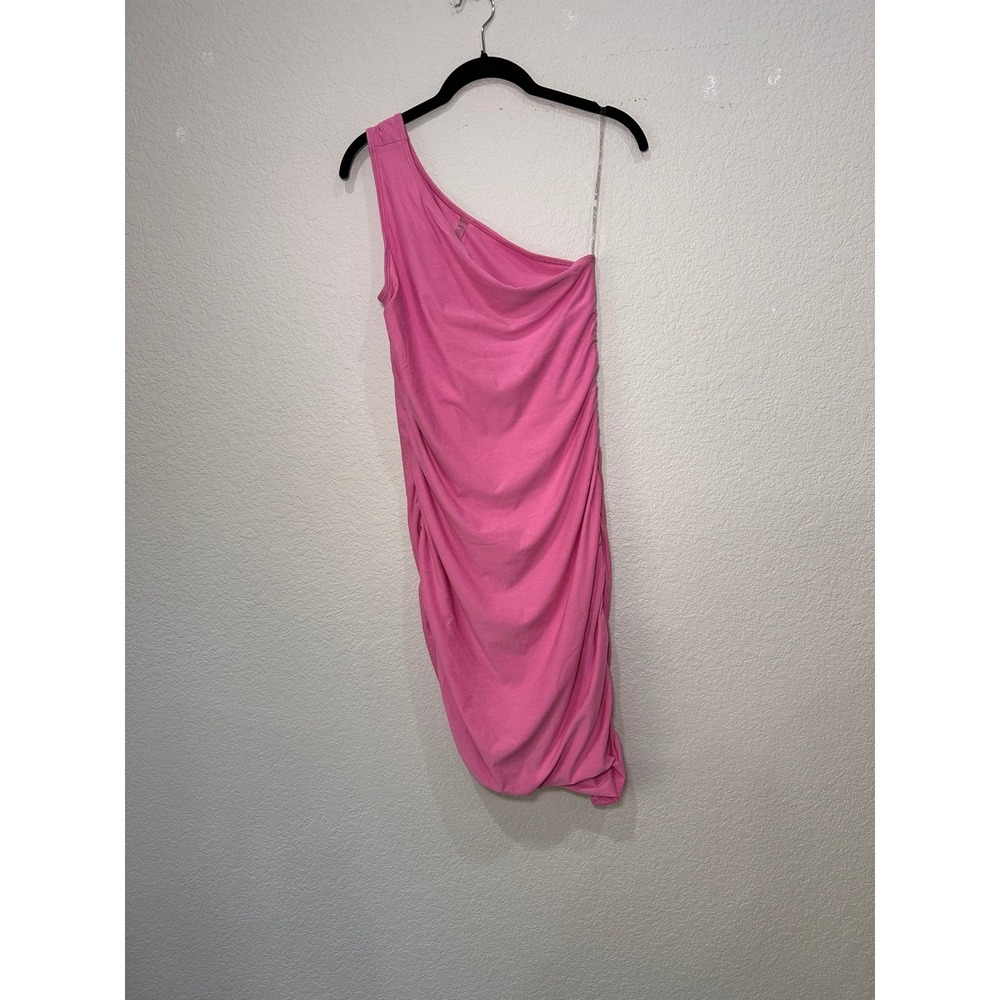 Beyond Yoga Womens Pink One Shoulder Ruched Midi Dress Size M Bodycon Stretch